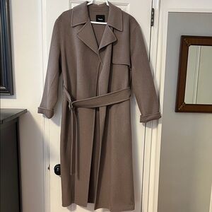 Theory Taupe Belted Overcoat